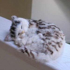 Realistic Furry Brown and Cream Sleeping Cat